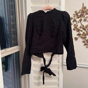 Maeve - Black High Neck Tie Back Crop Top Long Sleeve - Size 14